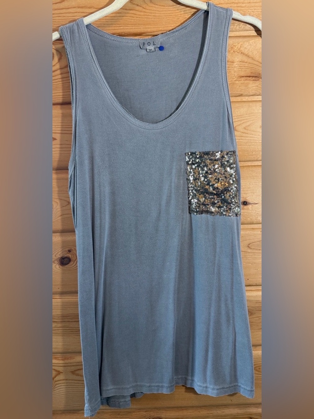 POL Sleeveless Tank with Sequin Pocket - Gray Medium